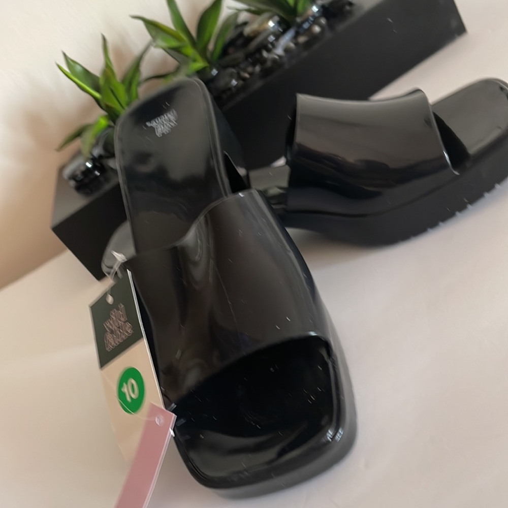 Women’s Black Platform Slides SZ 10 - Picture 2 of 6
